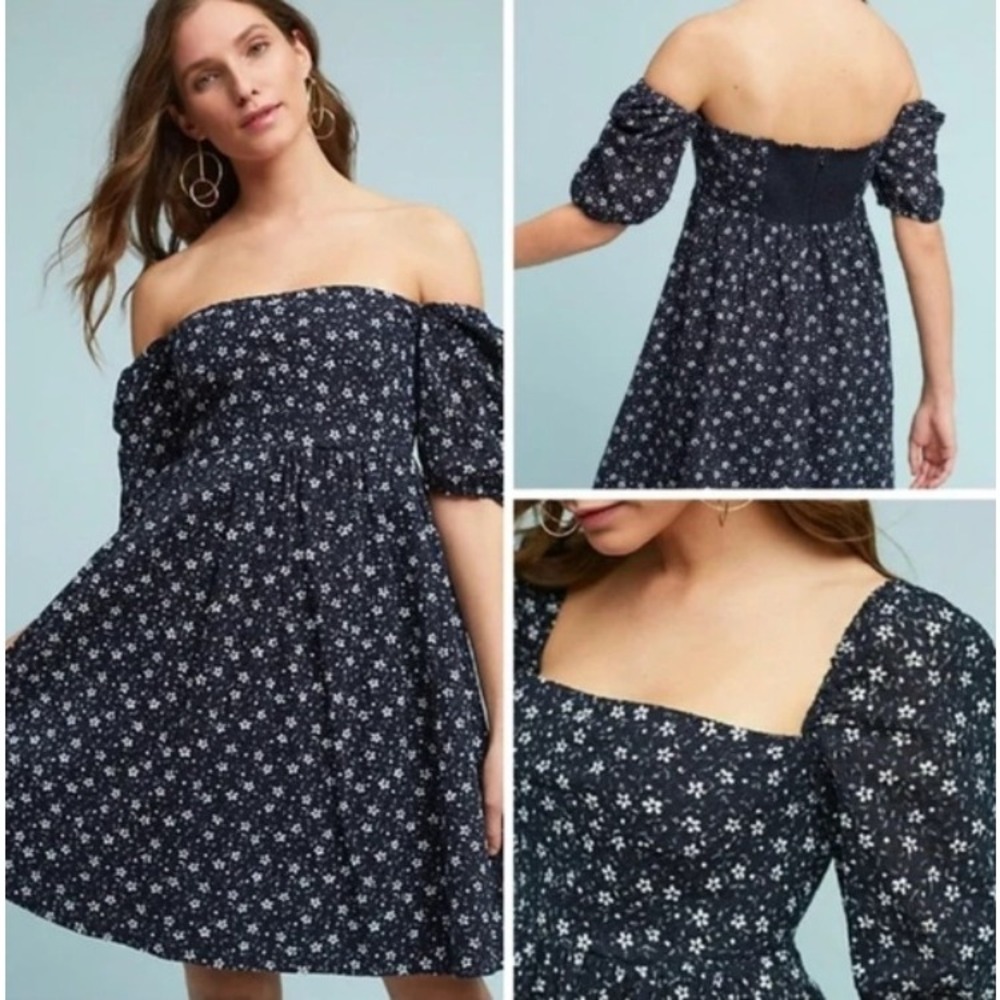 MAEVE Anthropologie Lillianne Eyelet Floral Puff Sleeve Mini Dress Size 6 Garden